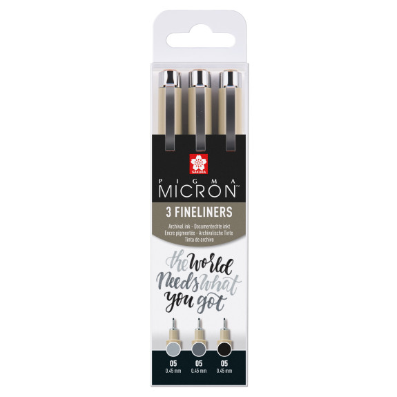 Sakura Pigma Micron Fineliner - 0.5mm - Black & Gray - Set of 3